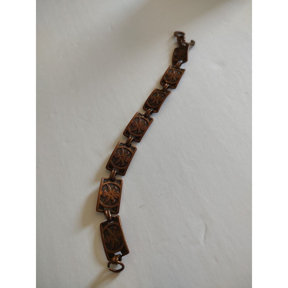 Vintage Retro "Fred Harvey Era" Copper Mexico Panel Thunderbird Design Bracelet